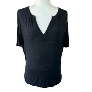 Lafayette 148 V Neck Top Large Minimalist Cold Shoulder Quiet Luxury Basic Black